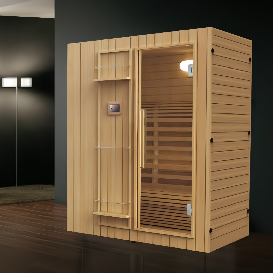 SR-11055 Dry Steam Sauna Room – Compact 1–2 Person Hemlock Cabin with 8mm Glass