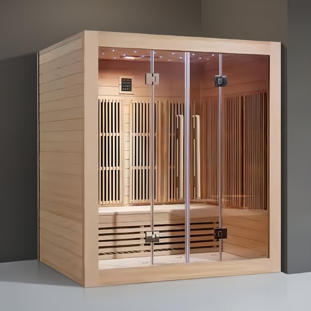SR-11056 Far-Infrared Steam Room – Extra Wide Hemlock Build, 200x150 cm, 8mm Glass