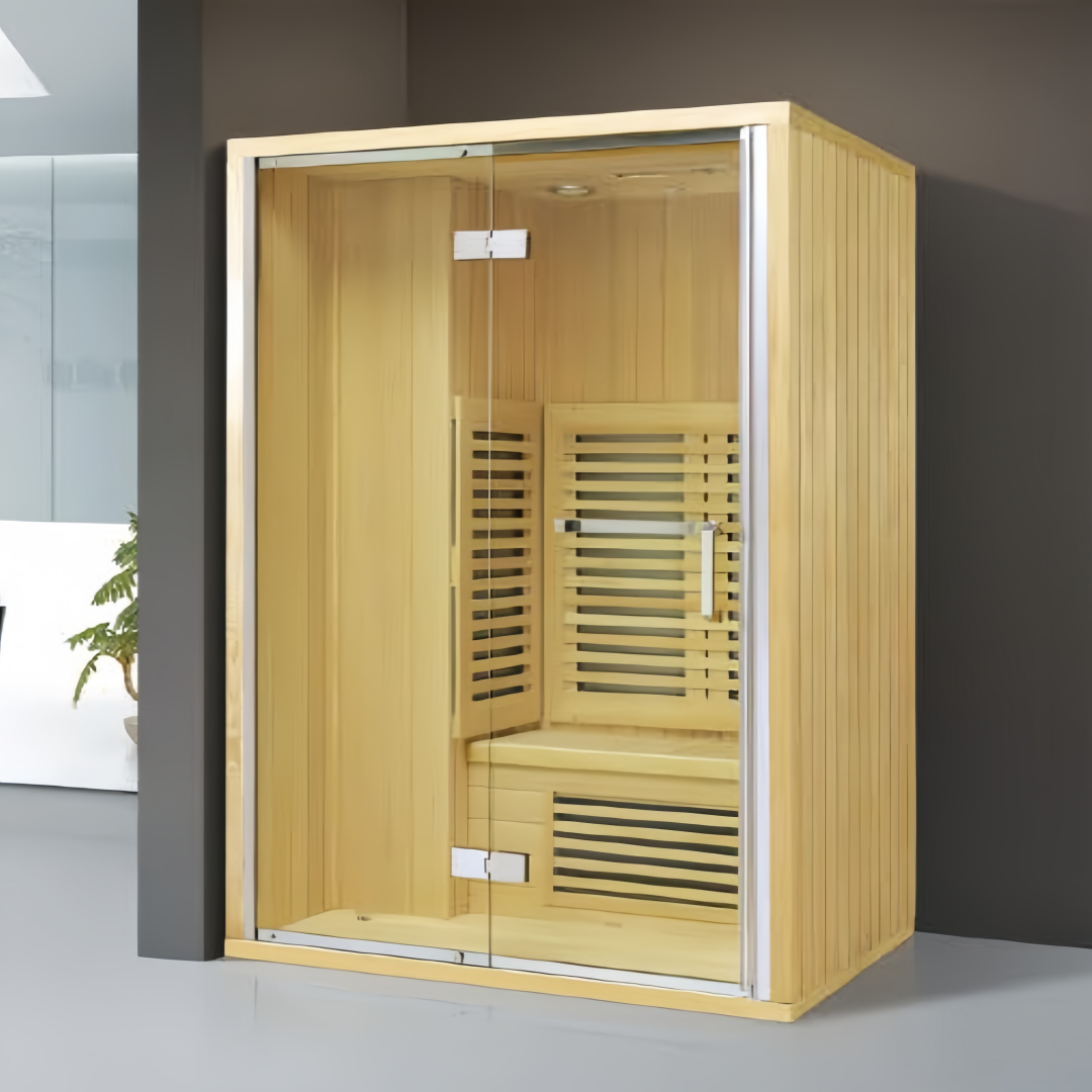 SR-11061 Far Infrared Sauna – 2 Person Mongolica Wood Cabin with 8mm Tempered Glass