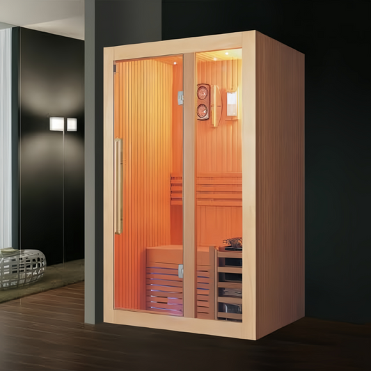 SR-11046 Compact Dry Sauna – 1–2 Person Hemlock Steam Room with 8mm Glass