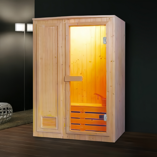 SR-11047 Dry Steam Sauna – 1–2 Person Finland Wood Cabin with 8mm Tempered Glass