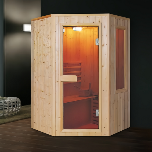 SR-11050 Corner Dry Steam Sauna – 2 Person Finland Wood Sauna with 8mm Tempered Glass