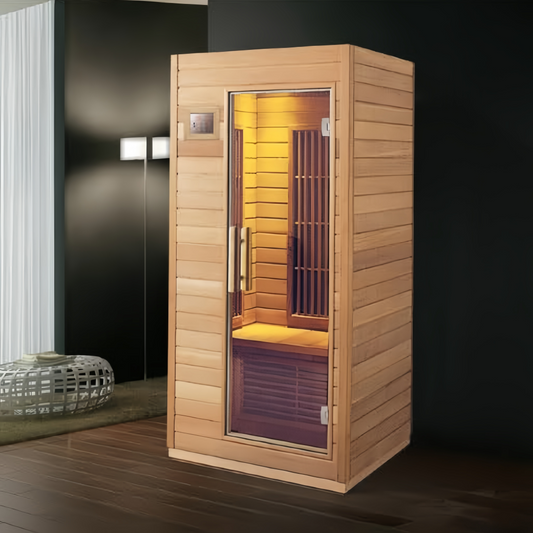 SR-11053 Compact Infrared Sauna – 1 Person Hemlock Far-Infrared Cabin with 8mm Glass