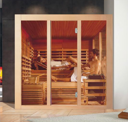 SR-11054 Dry Steam Sauna Room – 2–3 Person Hemlock Cabin with 8mm Tempered Glass
