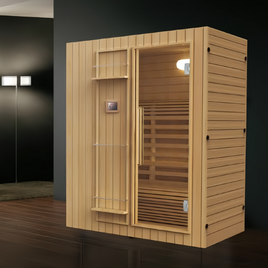 SR-11055 Dry Steam Sauna Room – Compact 1–2 Person Hemlock Cabin with 8mm Glass