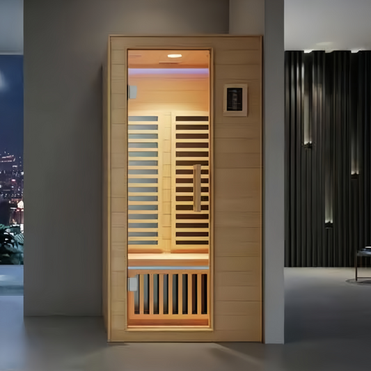 SR-11058 Far Infrared Sauna – 1 Person Hemlock Cabin with 8mm Tempered Glass