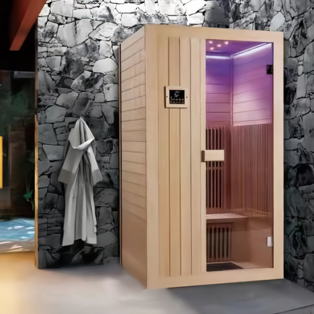 SR-11059 Far Infrared Sauna – Compact 1 Person Hemlock Steam Cabin with Mood Lighting