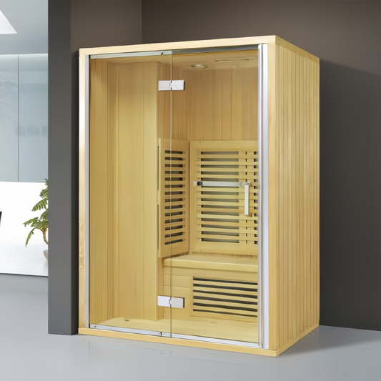 SR-11061 Far Infrared Sauna – 2 Person Mongolica Wood Cabin with 8mm Tempered Glass